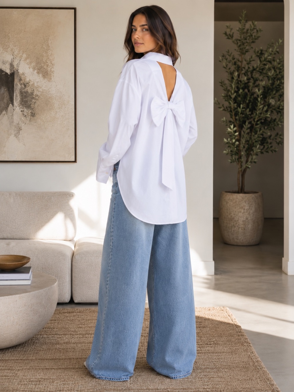 FROM PARIS Elegant White Blouse with Bow Detail